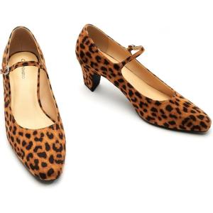 C.Paravano Women’s Pumps | Chunky Heels for Women | Closed Round Toe Shoes | Low Heel Dress Shoes(Leopard)
