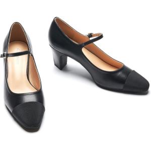 C.Paravano Women’s Pumps | Chunky Heels for Women | Closed Round Toe Shoes | Low Heel Dress Shoes(Splicing Black)