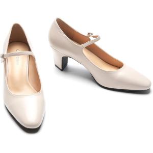 C.Paravano Women’s Pumps | Chunky Heels for Women | Closed Round Toe Shoes | Low Heel Dress Shoes(White)