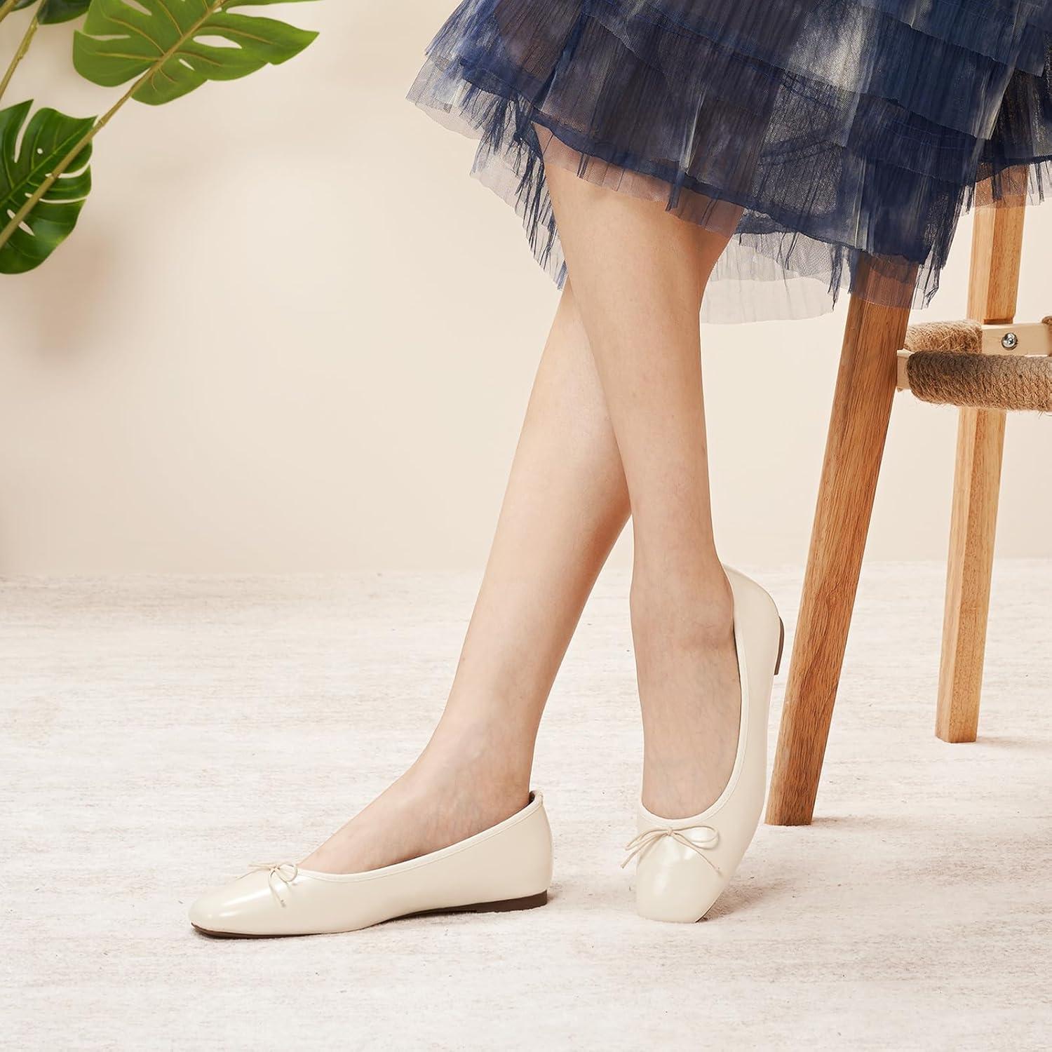 imageCParavano Ballet Flats Womens Flats Dressy Flats for Women Ballet Shoes for Women Square Toe FlatBeigenew