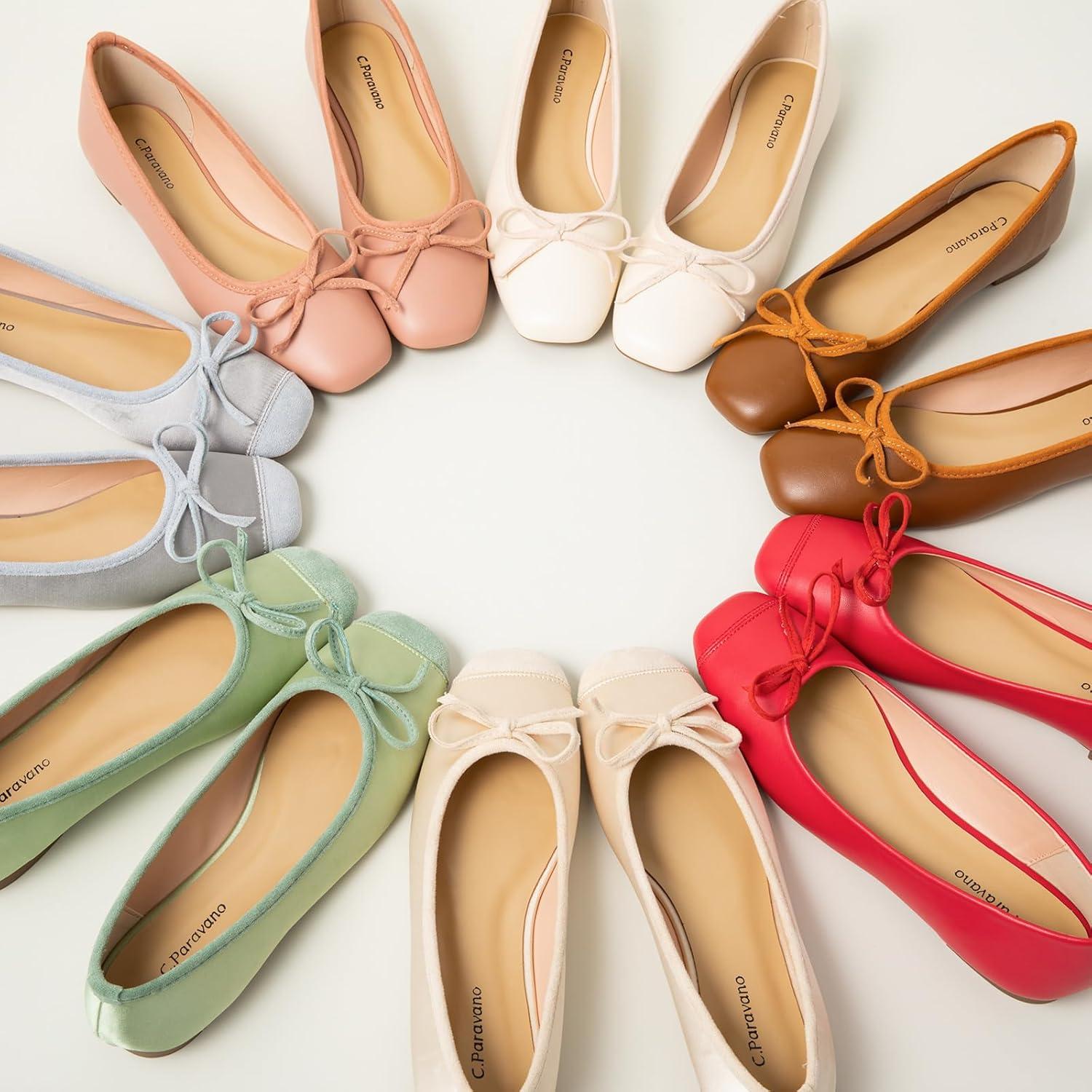 imageCParavano Ballet Flats Womens Flats Dressy Flats for Women Ballet Shoes for Women Square Toe FlatPink