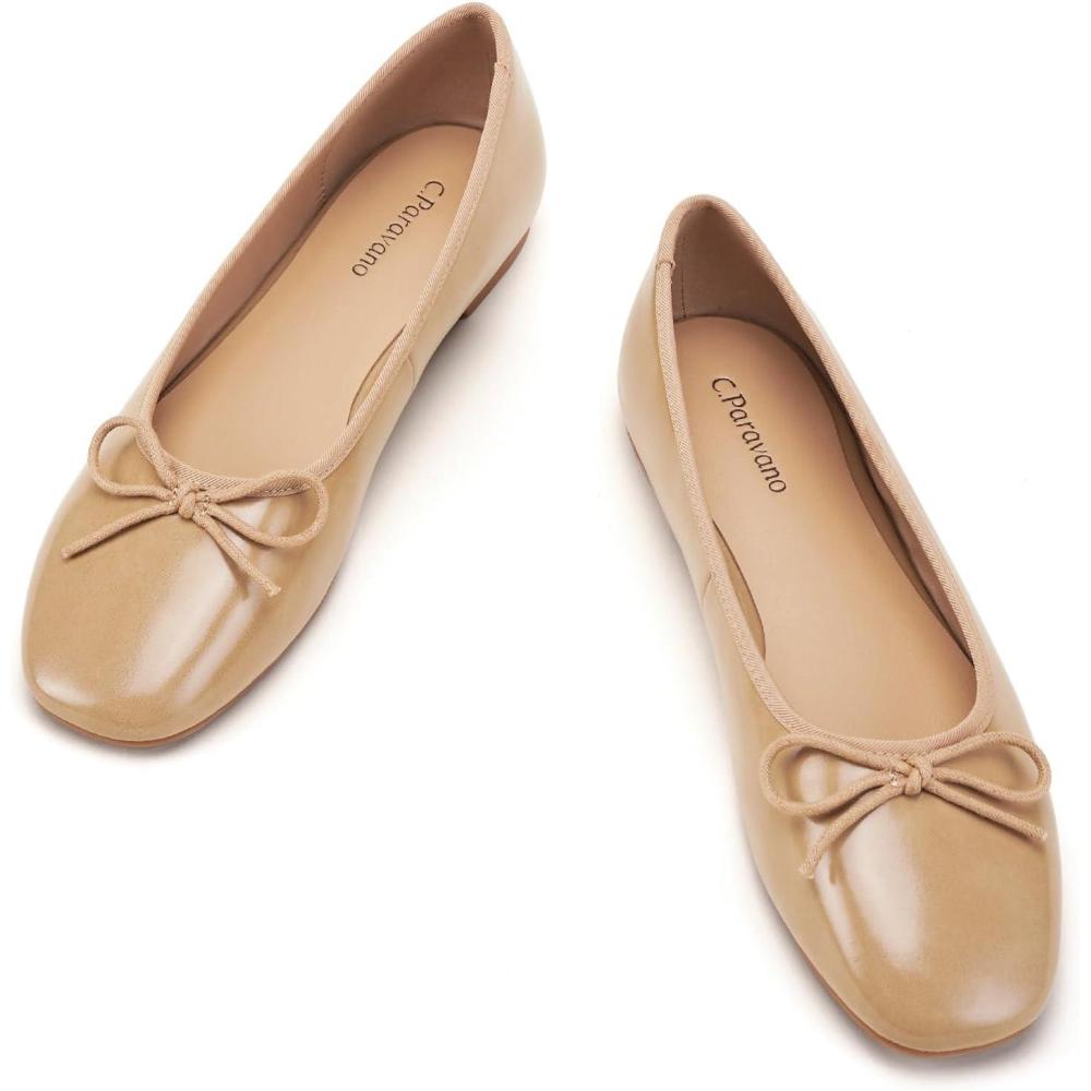 imageCParavano Ballet Flats Womens Flats Dressy Flats for Women Ballet Shoes for Women Square Toe FlatBeigenew