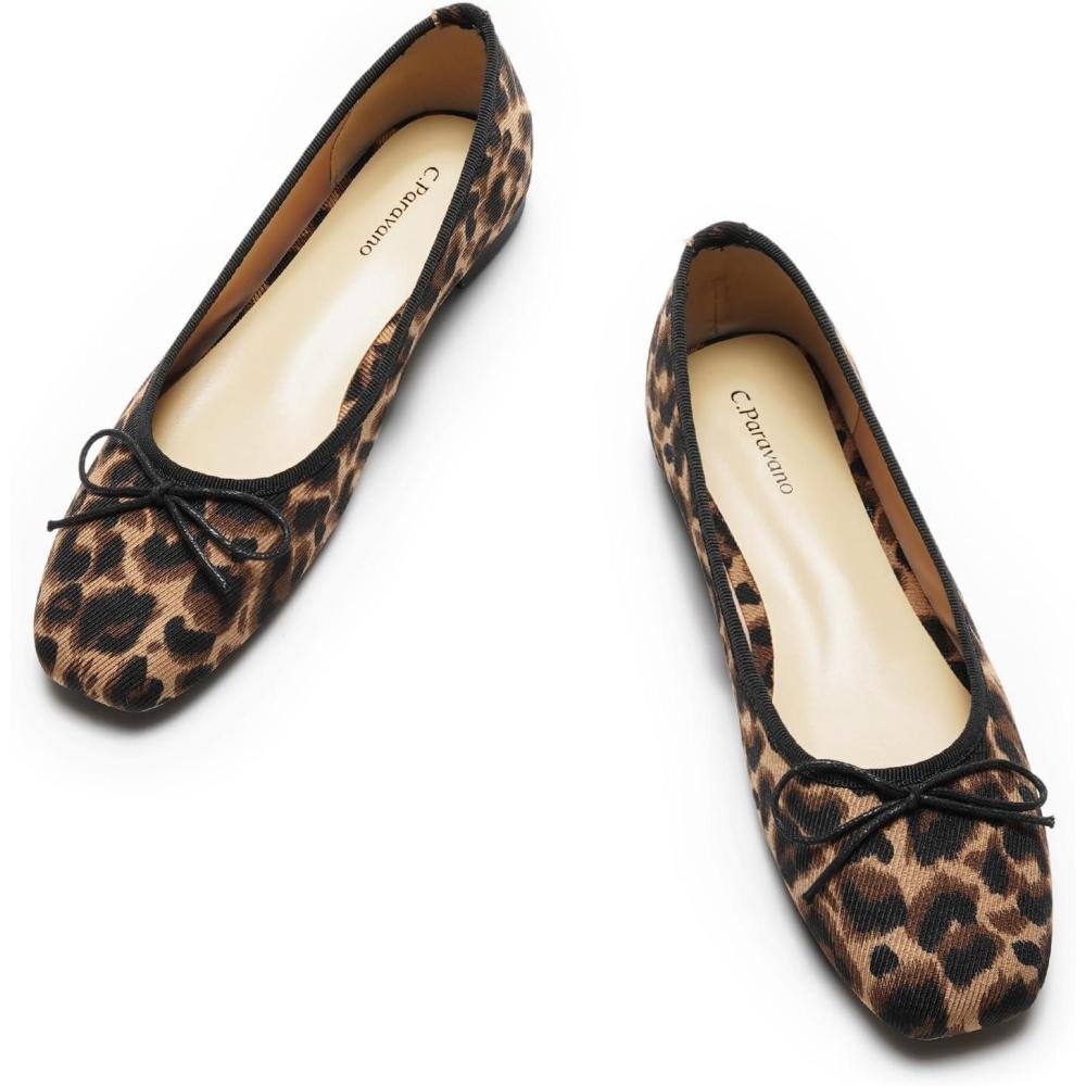 imageCParavano Ballet Flats Womens Flats Dressy Flats for Women Ballet Shoes for Women Square Toe FlatLeopard