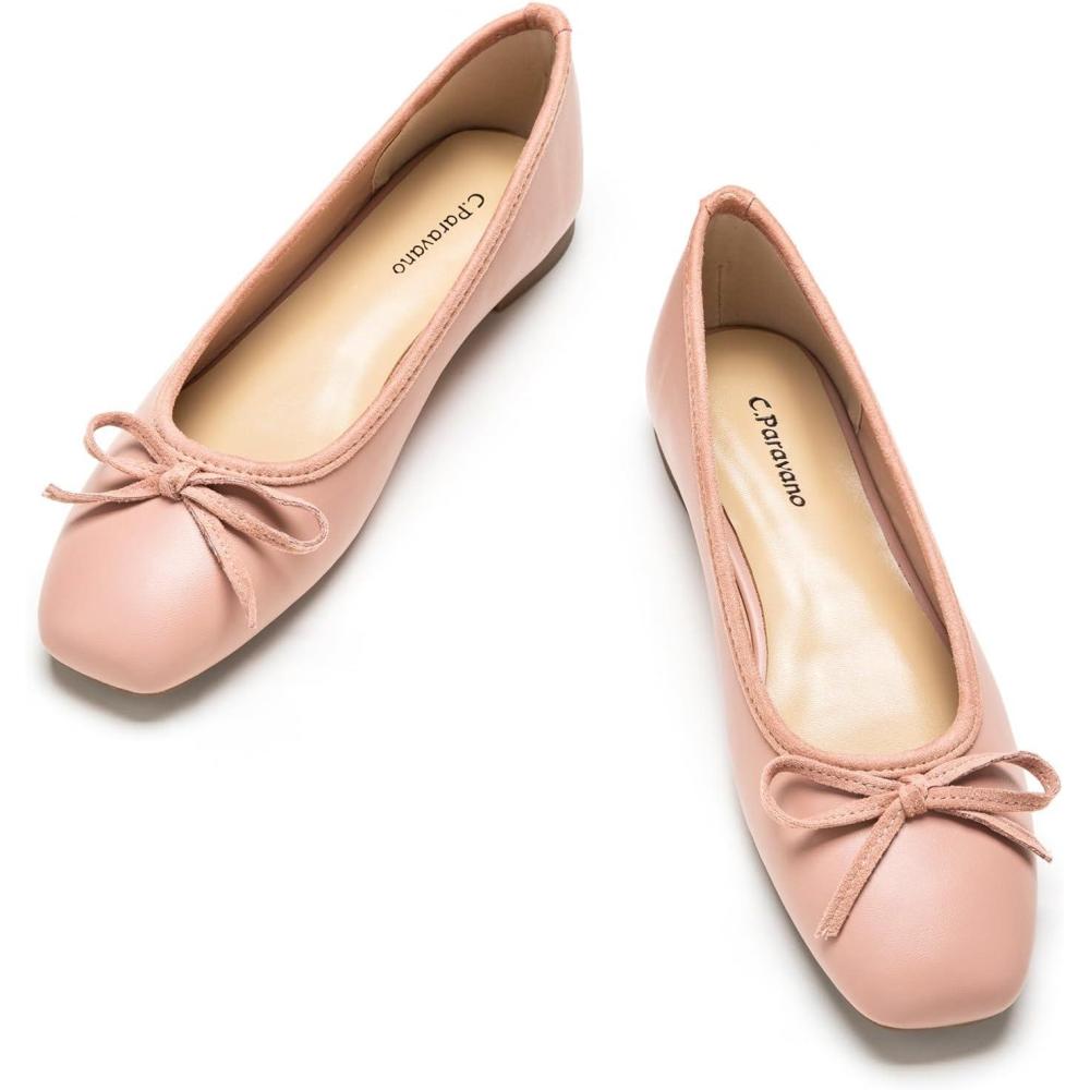 imageCParavano Ballet Flats Womens Flats Dressy Flats for Women Ballet Shoes for Women Square Toe FlatPink