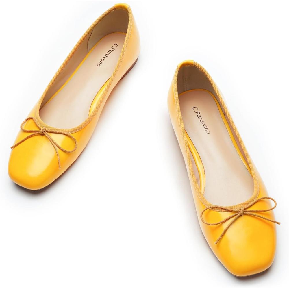 imageCParavano Ballet Flats  Womens Flats  Dressy Flats for Women  Ballet Shoes for Women  Square Toe FlatYellow