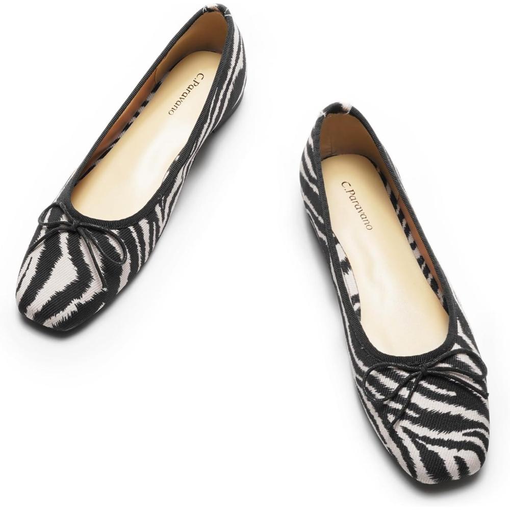 imageCParavano Ballet Flats Womens Flats Dressy Flats for Women Ballet Shoes for Women Square Toe FlatZebra