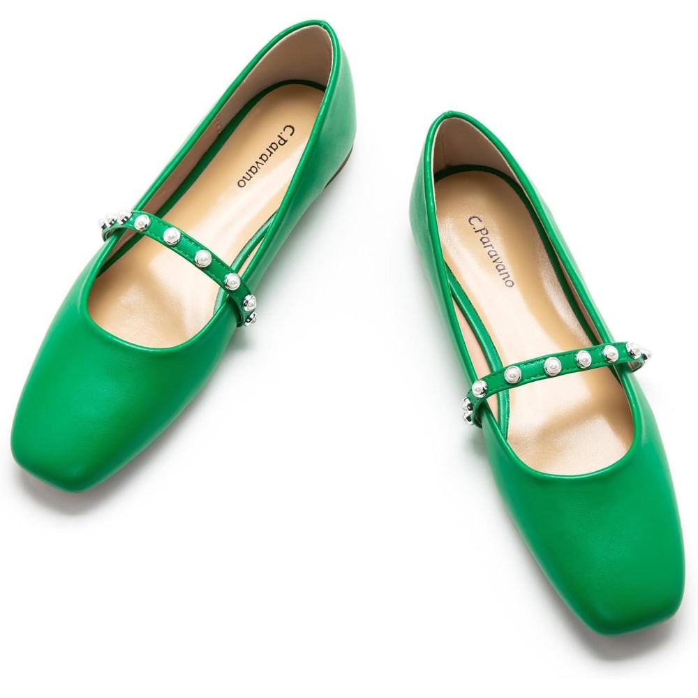 imageCParavano Mary Janes for Women Ballet Flat Womens Flats Square Toe Flats for WomenGreene