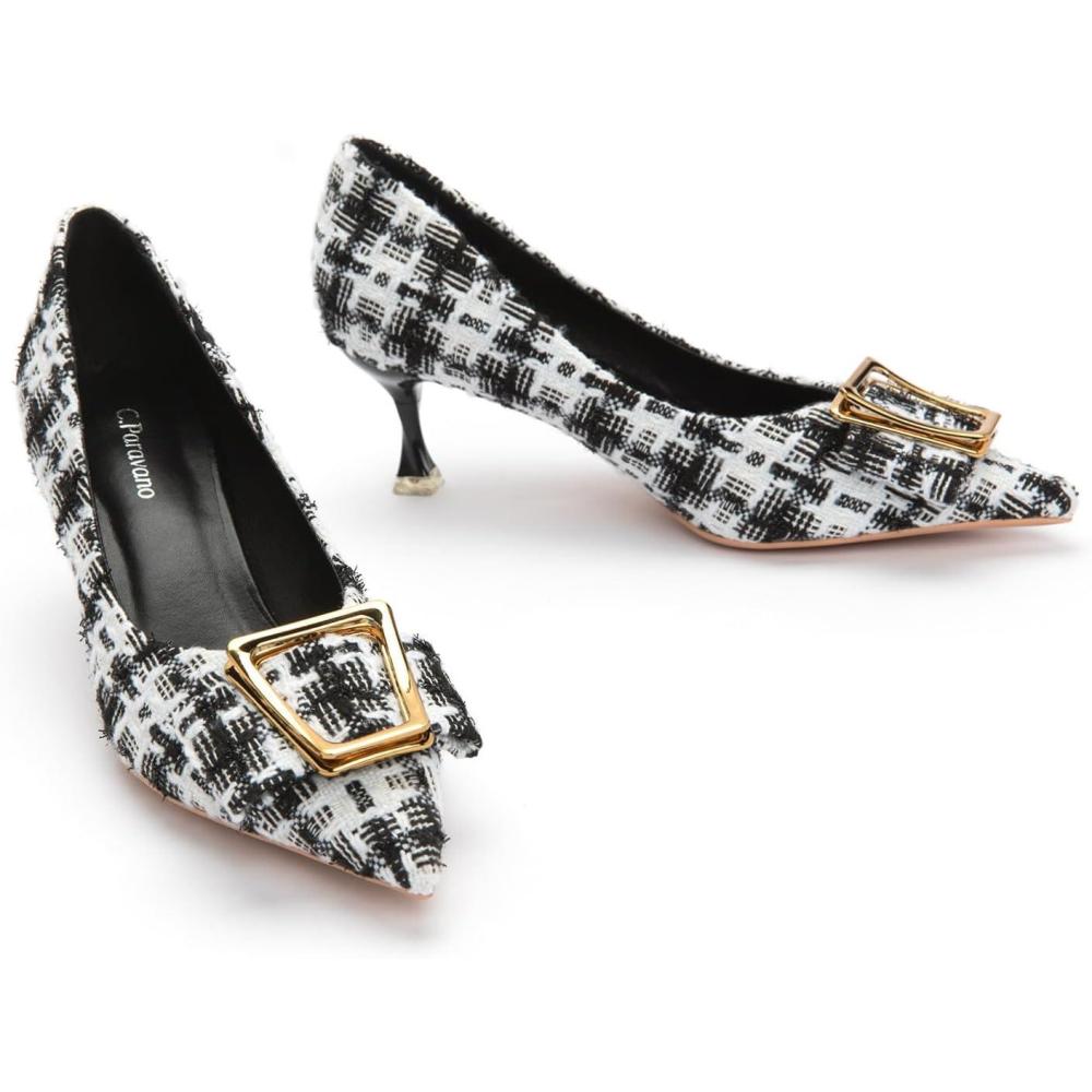 imageCParavano Pumps Shoes Women Kitten Heels Low Heel Dress Shoes for Women Pointed Toe HeelsBlackwhite
