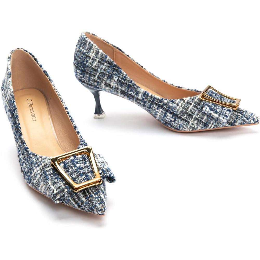 imageCParavano Pumps Shoes Women Kitten Heels Low Heel Dress Shoes for Women Pointed Toe HeelsBlue