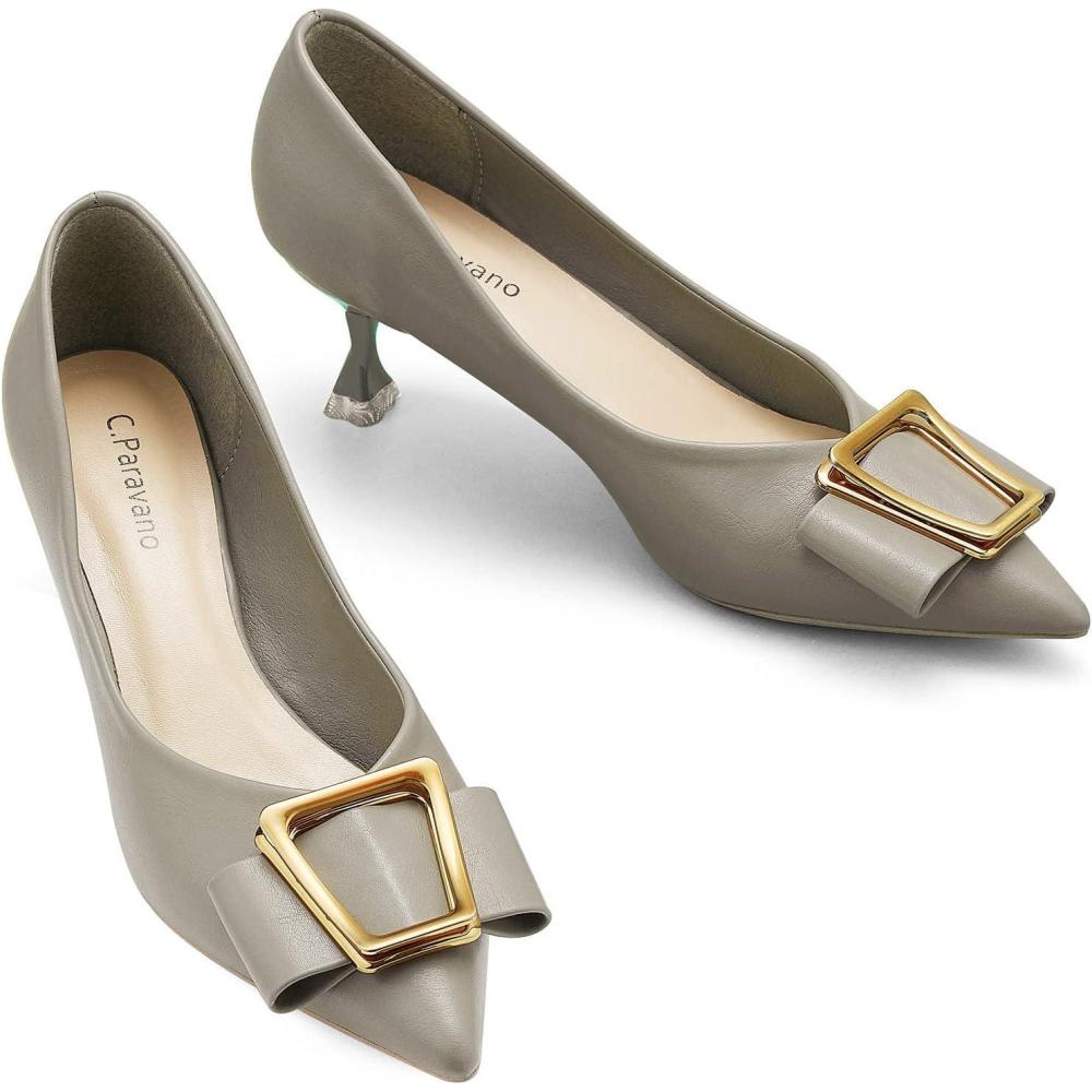 imageCParavano Pumps Shoes Women Kitten Heels Low Heel Dress Shoes for Women Pointed Toe HeelsGrey E3