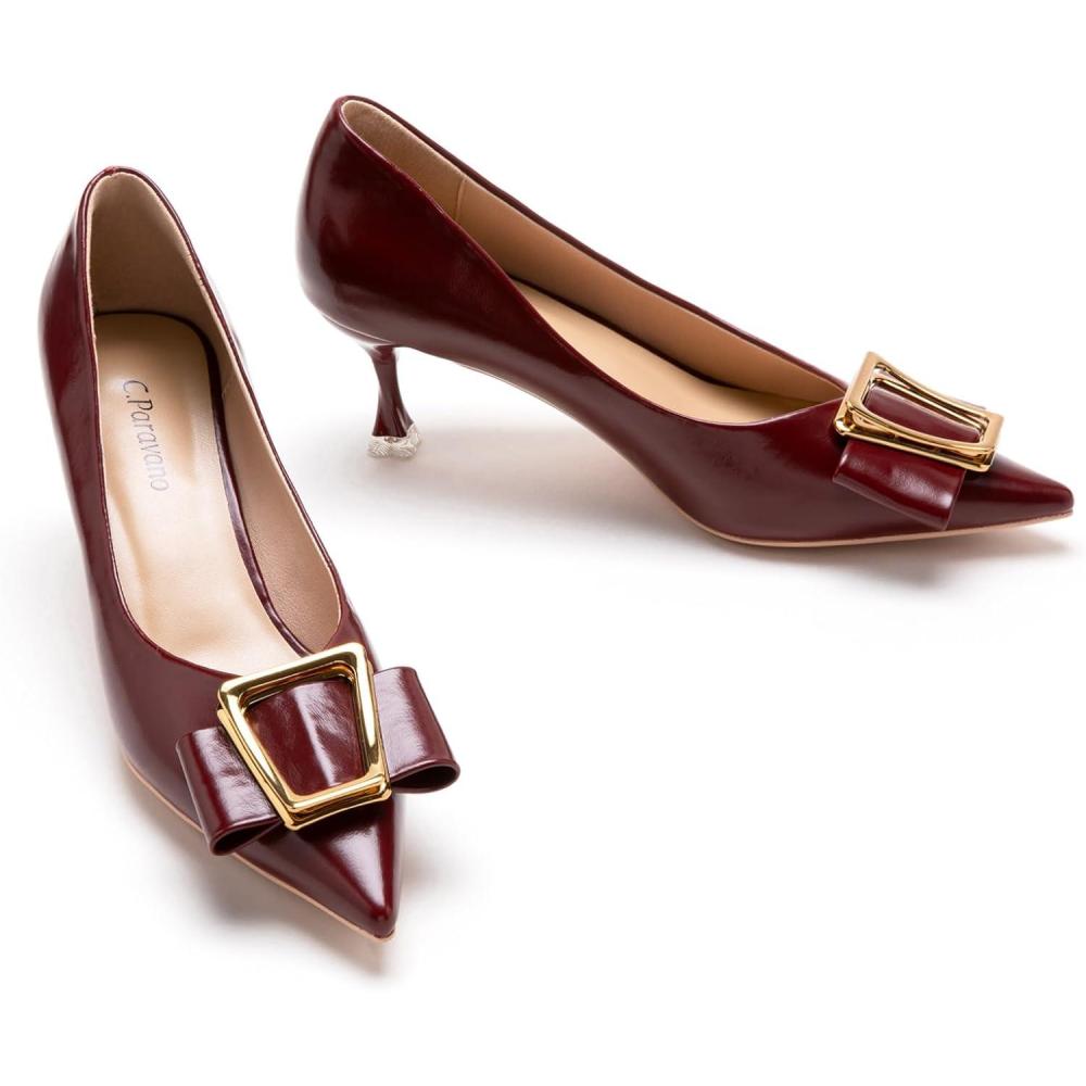 imageCParavano Pumps Shoes Women Kitten Heels Low Heel Dress Shoes for Women Pointed Toe HeelsRed E3
