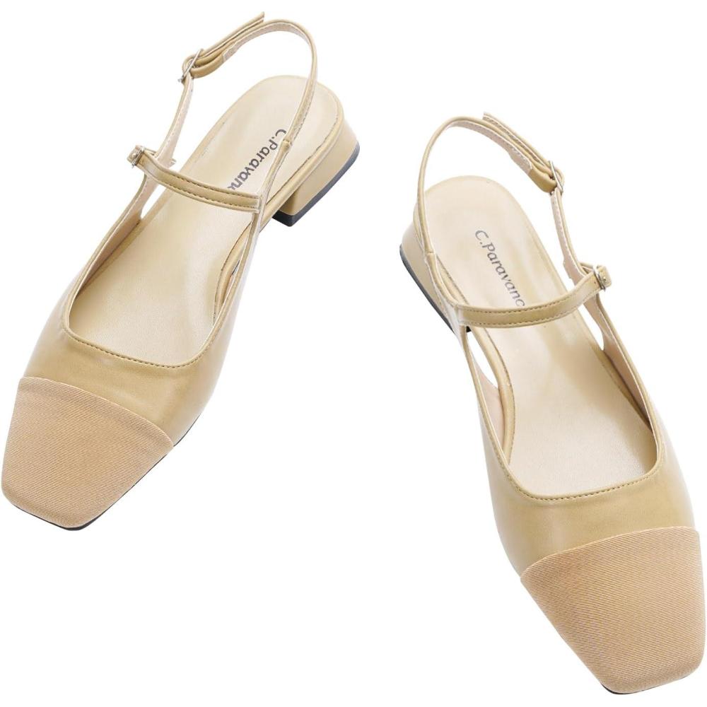 imageCParavano Womens Slingback Flats Sandals for Women Block Heel Slingback Closed Toe Sandals WomenYellow Beige