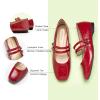 C.Paravano Mary Janes for Women | Ballet Flat | Womens Flats | Square Toe Flats for Women(Red)