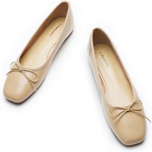 C.Paravano Ballet Flats | Womens Flats | Dressy Flats for Women | Ballet Shoes for Women | Square Toe Flat(Beige)
