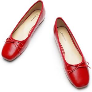 C.Paravano Ballet Flats | Womens Flats | Dressy Flats for Women | Ballet Shoes for Women | Square Toe Flat(Red)