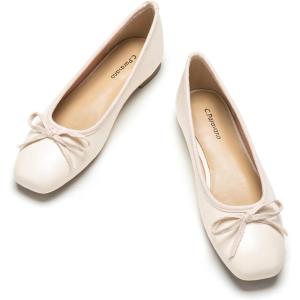 C.Paravano Ballet Flats | Womens Flats | Dressy Flats for Women | Ballet Shoes for Women | Square Toe Flat(White)