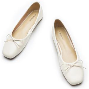 C.Paravano Ballet Flats | Womens Flats | Dressy Flats for Women | Ballet Shoes for Women | Square Toe Flat(White-d)
