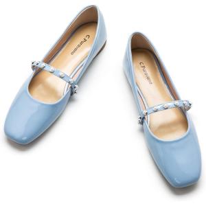 C.Paravano Mary Janes for Women | Ballet Flat | Womens Flats | Square Toe Flats for Women(Blue E)