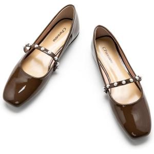 C.Paravano Mary Janes for Women | Ballet Flat | Womens Flats | Square Toe Flats for Women(Chocolate_e)