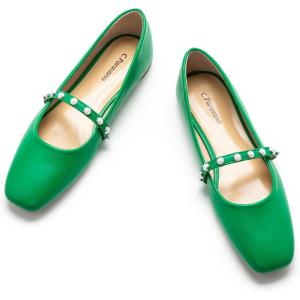 C.Paravano Mary Janes for Women | Ballet Flat | Womens Flats | Square Toe Flats for Women(Green_e)
