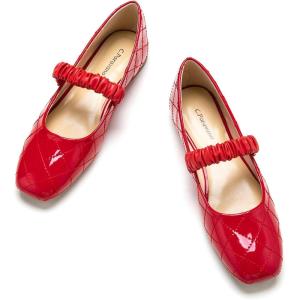 C.Paravano Mary Janes for Women | Ballet Flat | Womens Flats | Square Toe Flats for Women(Red_a)
