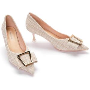 C.Paravano Pumps Shoes Women | Kitten Heels | Low Heel | Dress Shoes for Women | Pointed Toe Heels(Beige Tweed)