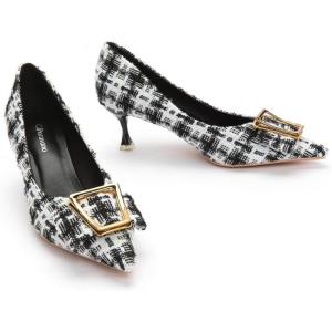 C.Paravano Pumps Shoes Women | Kitten Heels | Low Heel | Dress Shoes for Women | Pointed Toe Heels(Black&white)