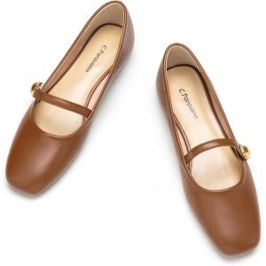 C.Paravano Women’s Mary Jane Shoes | Square Toe Ballet Flats | Ballerina Flats | Designer Shoes for Women(Brown_d)