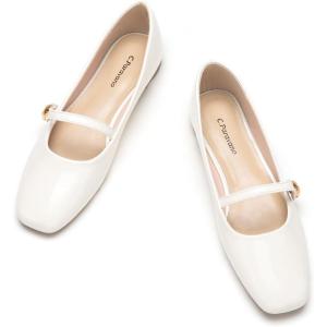 C.Paravano Women’s Mary Jane Shoes | Square Toe Ballet Flats | Ballerina Flats | Designer Shoes for Women(White_d)