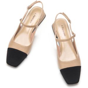 C.Paravano Women’s Slingback Flats | Sandals for Women | Block Heel Slingback | Closed Toe Sandals Women(Beige)