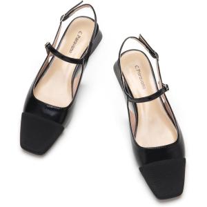 C.Paravano Women’s Slingback Flats | Sandals for Women | Block Heel Slingback | Closed Toe Sandals Women(Black)