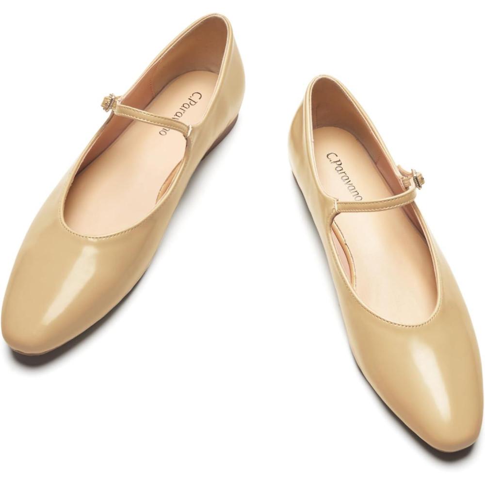 imageCParavano Mary Jane Shoes Women  Ballet Flats  Round Toe Flat  Womens Dressy ShoesBeige