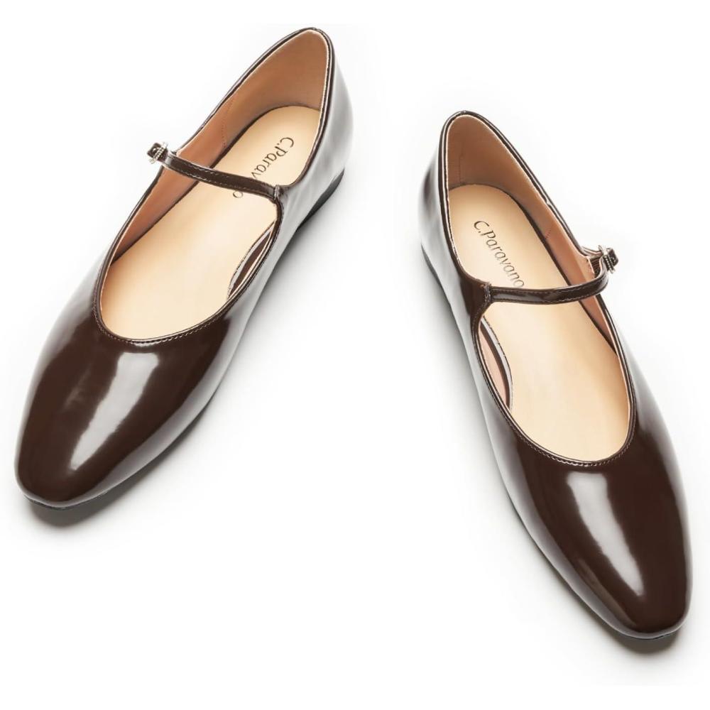 imageCParavano Mary Jane Shoes Women Ballet Flats Round Toe Flat Womens Dressy ShoesCoffee