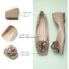C.Paravano Ballet Flats for Women | Women’s Flats | Square Toe | Slip On Dress Shoes | Satin Flower Shoes(Light Coffee  Beige)