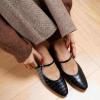C.Paravano Mary Jane Shoes Women | Ballet Flats | Round Toe Flat | Womens Dressy Shoes(Croc Black)