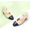 C.Paravano Women’s Slingback | Women’s Pumps | Low Chunky Heel | Block Heel Pumps | Splicing Bowknot(Cream)