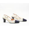 C.Paravano Women’s Slingback | Women’s Pumps | Low Chunky Heel | Block Heel Pumps | Splicing Bowknot(Cream)