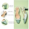 C.Paravano Women’s Slingback | Women’s Pumps | Low Chunky Heel | Block Heel Pumps | Splicing Bowknot(Mint)