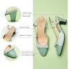 C.Paravano Women’s Slingback | Women’s Pumps | Low Chunky Heel | Block Heel Pumps | Splicing Bowknot(Mint)
