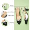 C.Paravano Women’s Slingback | Women’s Pumps | Low Chunky Heel | Block Heel Pumps | Splicing Bowknot(Silver)