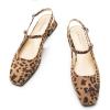 C.Paravano Slingback Flats | Slingback Sandals for Women | Square Toe Flat | Sandals Flats | Block Heel Slingback Sandals | Adjustable Ankle Strap Shoes(Leopard-b)