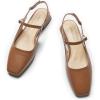 C.Paravano Slingback Flats | Slingback Sandals for Women | Square Toe Flat | Sandals Flats | Block Heel Slingback Sandals | Adjustable Ankle Strap Shoes(New Brown)