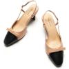 C.Paravano Women’s Slingback | Women’s Pumps | Low Chunky Heel | Block Heel Pumps | Splicing Bowknot(Beige)