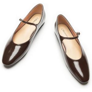 C.Paravano Mary Jane Shoes Women | Ballet Flats | Round Toe Flat | Womens Dressy Shoes(Coffee)