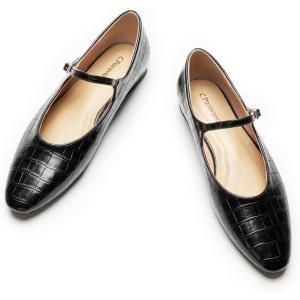 C.Paravano Mary Jane Shoes Women | Ballet Flats | Round Toe Flat | Womens Dressy Shoes(Croc Black)
