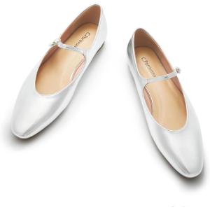 C.Paravano Mary Jane Shoes Women | Ballet Flats | Round Toe Flat | Womens Dressy Shoes(Sliver)
