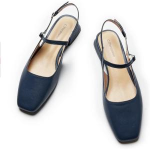 C.Paravano Slingback Flats | Slingback Sandals for Women | Square Toe Flat | Sandals Flats | Block Heel Slingback Sandals | Adjustable Ankle Strap Shoes(Blue)