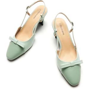 C.Paravano Women’s Slingback | Women’s Pumps | Low Chunky Heel | Block Heel Pumps | Splicing Bowknot(Mint)