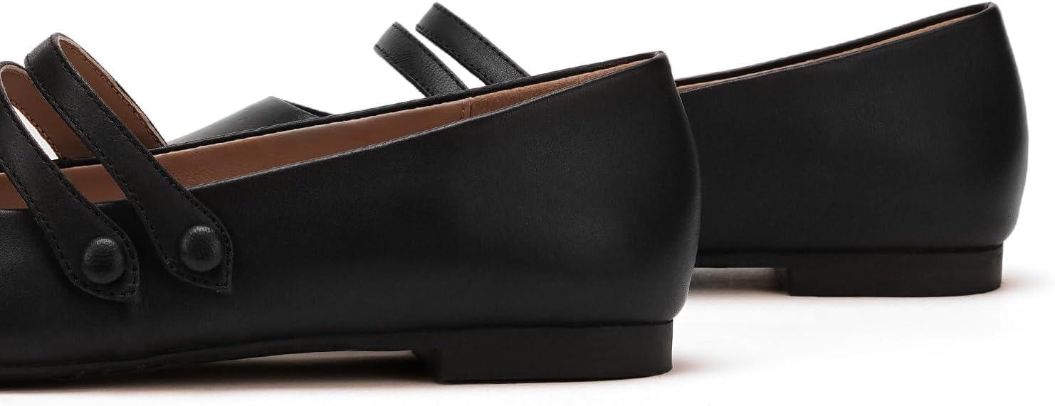 imageCParavano Genuine Leather Womens Flats Mary Jane Flats Square Toe Shoes Dress Shoes with StrapsBlack