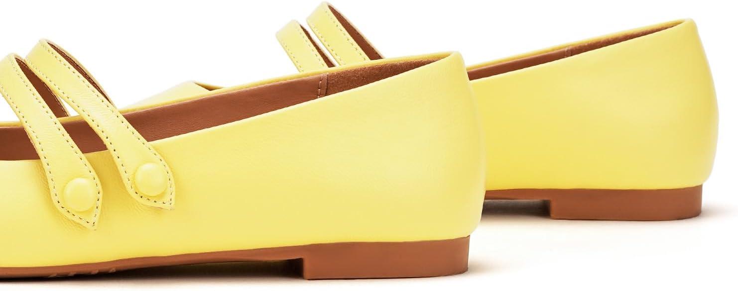 imageCParavano Genuine Leather Womens Flats Mary Jane Flats Square Toe Shoes Dress Shoes with StrapsYellow